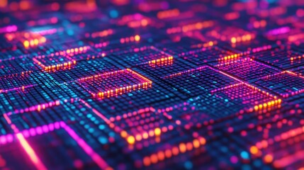 Poster - A digital background with a 3D cube grid, each cube glowing and shifting in a dynamic pattern
