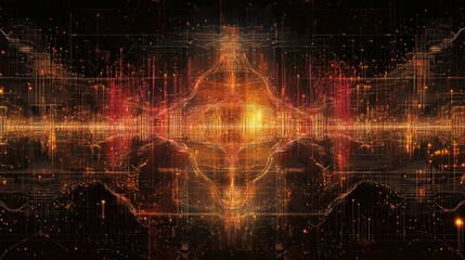 Poster - a digital background with a glowing circuit board design, featuring intricate lines and data points.