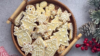 Wall Mural - Christmas cookies with winter ornaments laying on a table