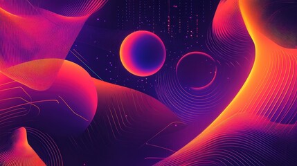Poster - A futuristic digital background featuring floating geometric shapes and glowing lines.