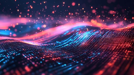 Poster - A futuristic digital background with a digital matrix effect, featuring a rain of code and glowing lines.