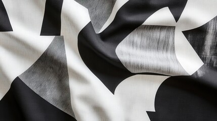 Poster - A geometric fabric pattern with bold lines and shapes in a modern palette of black, white, and gray.