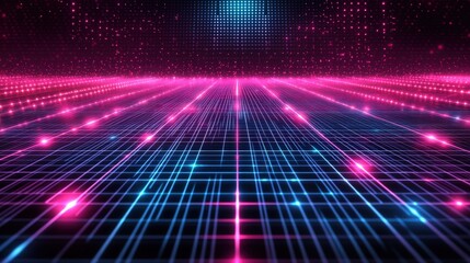 Poster - a high-tech digital background with a grid of glowing lines and dots, resembling a digital map or vi