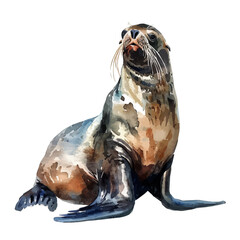 Sticker - A watercolor drawing of a Sea Lion, isolated on a white background. Sea Lion vector.