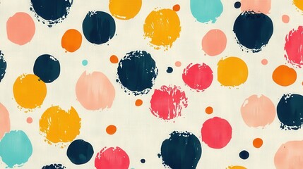 Poster - A playful polka dot fabric pattern in bright colors, featuring large and small dots scattered across the fabric.