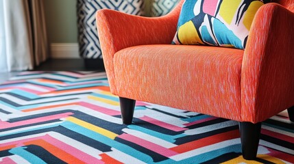 Poster - A playful zigzag fabric pattern in bright, bold colors like orange, pink, and turquoise.