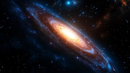 Wall Mural - Magnificent Spiral Galaxy with Glowing Core and Twinkling Stars in Deep Space