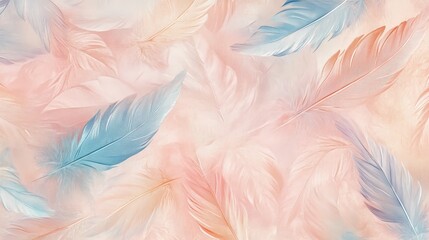 Poster - a textured fabric pattern featuring delicate feathers in soft pastel hues, creating a light and airy