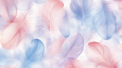 Poster - a textured fabric pattern featuring delicate feathers in soft pastel hues, creating a light and airy