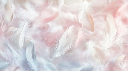 Poster - a textured fabric pattern featuring delicate feathers in soft pastel hues, creating a light and airy