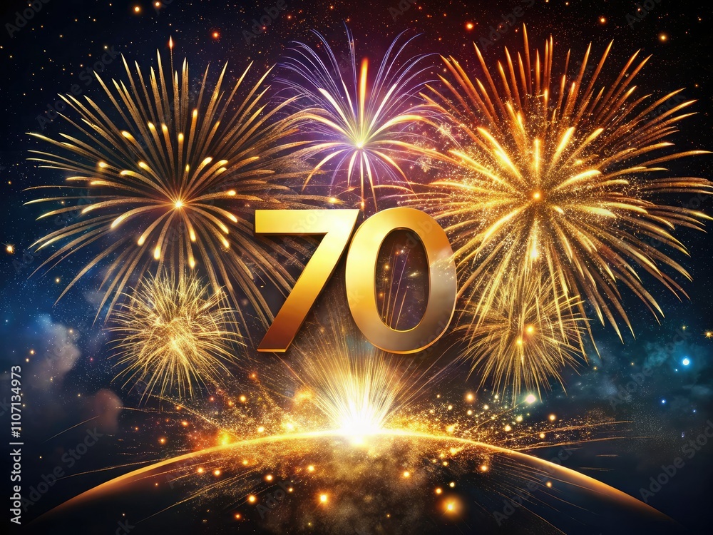 A stunning 70th Anniversary logo dazzles with golden fireworks and a ...