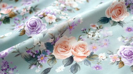 Poster - a vintage-inspired floral fabric pattern with soft roses and daisies in shades of pink, lavender, an