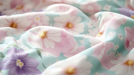 Poster - a vintage-inspired floral fabric pattern with soft roses and daisies in shades of pink, lavender, an