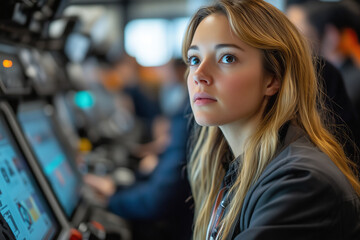 Aufkleber - Engaging automation expert showcases skills at a bustling tech event