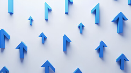 Poster - series of blue upward arrows on a white background, representing the concept of growth or success