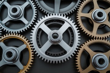 Aufkleber - Interlocking metal gears working together in a complex system