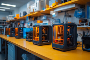 Poster - Makerspace filled with vibrant 3D printers creating innovative designs