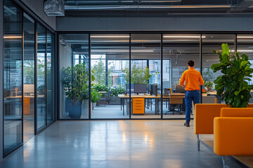 Poster - Electrician conducts smart maintenance in modern office space during daylight