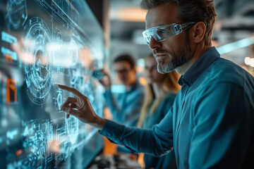 Poster - Engineer showcases innovative product design in modern tech environment