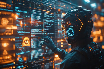 Poster - Engineer programming advanced robotic systems in a futuristic environment