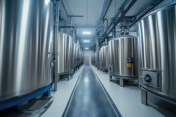 Aufkleber - Modern steel tanks storing liquid in industrial factory food production facility