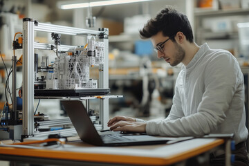 Poster - Innovative industrial designer collaborates with technology in workshop