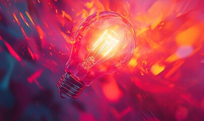 Aufkleber - A glowing light bulb amidst vibrant colors and abstract patterns.