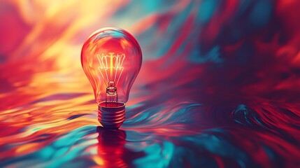Aufkleber - A glowing light bulb surrounded by vibrant, colorful waves.