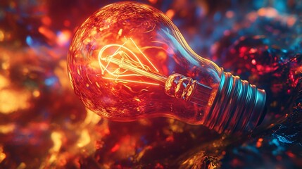 Poster - A glowing light bulb on a colorful, textured background.