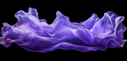 Poster - Colorful purple wave of swirling fabric textures floating on a black background