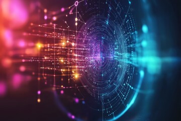 Poster - Colorful abstract digital background showcasing vibrant light patterns and data connections