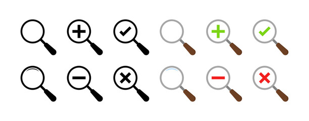 Poster - Magnifier Icons Set. Flat Style. Vector icons