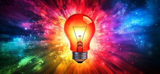 Poster - A vibrant light bulb radiating colors in a cosmic background.