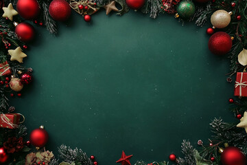 Poster - Festive arrangement of red and gold decorations with evergreen accents for holiday celebrations
