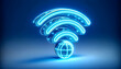 © third_3rd - Icon A 3D neon blue WiFi internet icon with bright glowing lines, isolated on a white background, represe1