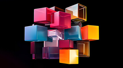 Poster - abstract geometric blocks on black background
