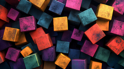 Poster - abstract geometric blocks on black background