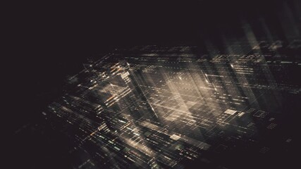 Aufkleber - Futuristic network simulation blending AI, quantum physics, and deep learning, with a particle matrix analyzing data in a sleek, HUD-style interface