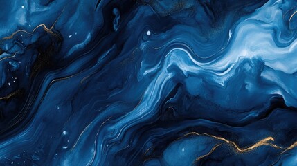Wall Mural - Abstract blue and gold fluid art with swirling patterns creating a dynamic and elegant composition.