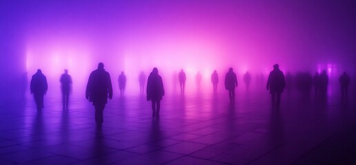 Poster - Silhouetted figures in a foggy, colorful light display.