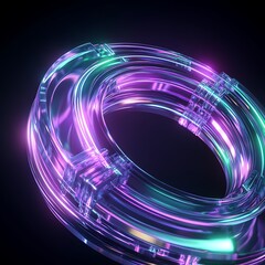 Poster - Abstract Colorful Swirling Light Loops in Motion with Neon Glow and Dark Background for Creative Visuals