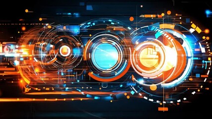 Wall Mural - abstract digital art with glowing gears and circuits