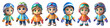© ARVD73 - 3D cut-out Cute Cartoon Set of Animated Kids. Children get ready for winter fun outside in Winter Sports clothes on white isolated transparent background PNG.