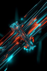Poster - Abstract futuristic design with glowing blue and red lines over dark background for technology and modern themes