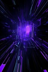 Poster - Abstract futuristic digital tunnel with glowing purple and blue lines creating a sense of depth and motion