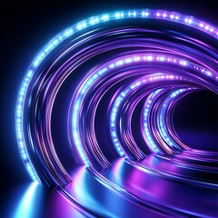 Poster - Abstract futuristic tunnel with glowing neon lights in vibrant purple and blue colors creating a dynamic effect