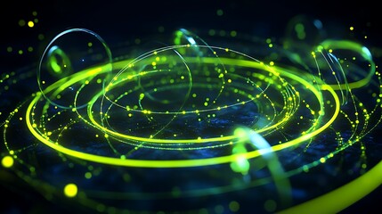 Poster - Abstract glowing circles with particles and light effects on dark background for futuristic designs and concepts