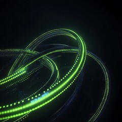 Poster - Abstract glowing lines in green and blue tones creating dynamic motion in a digital space