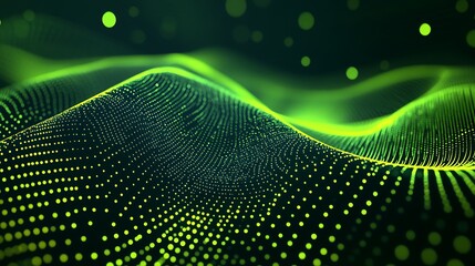 Poster - Abstract Green Background with Waves and Dots Representing Data Visualization and Technology Concepts