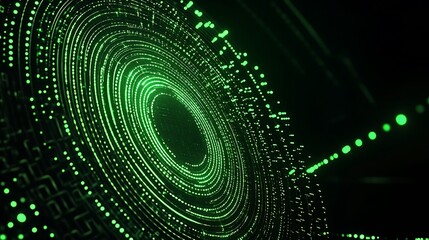 Poster - abstract green circles and dots in a pattern with digital background for technology and science conc